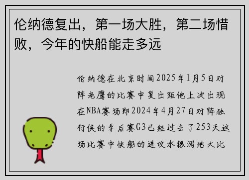 伦纳德复出，第一场大胜，第二场惜败，今年的快船能走多远
